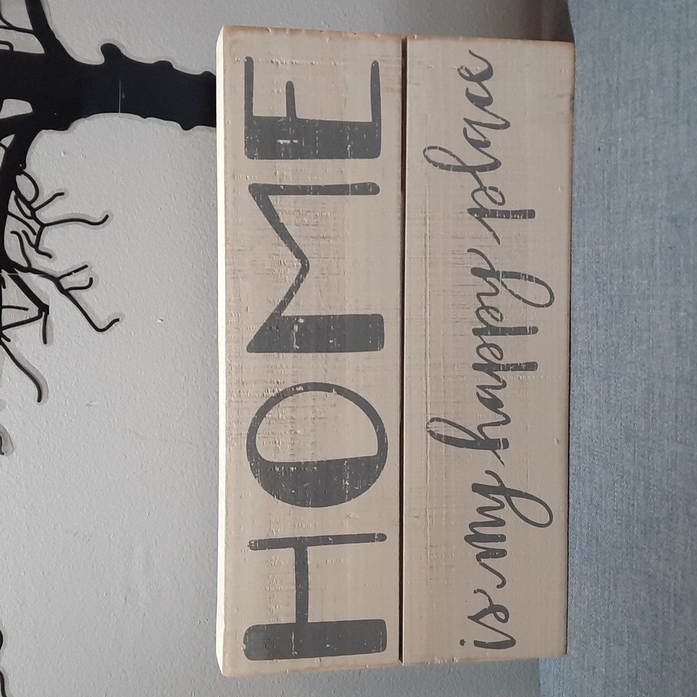 Home Is My Happy Place Gray Wall Box Sign Hang Sit Urban Farmhouse Chic Cottage
